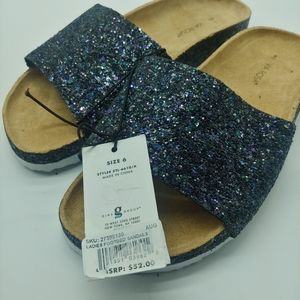 New Via Rosa | Bling Glitter Slip On Platform Slide Sandals 6